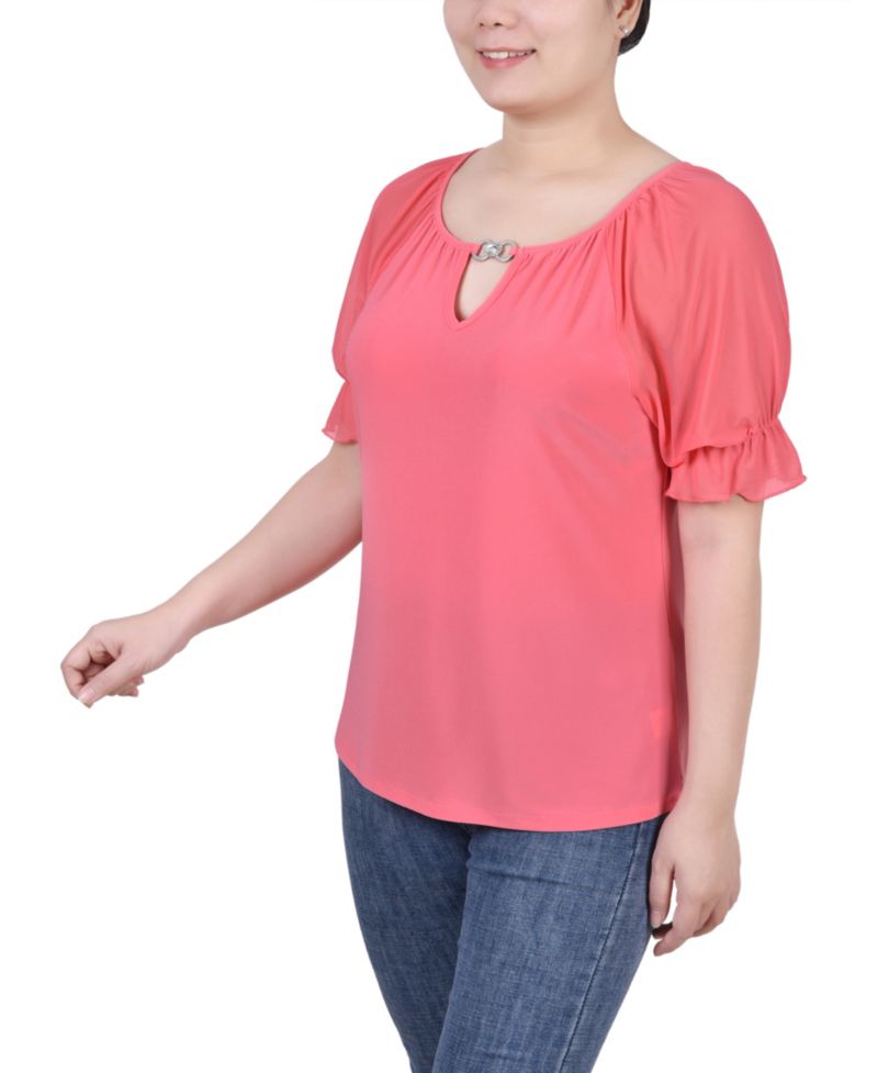Petite Short Ruffle Sleeve Rhinestones Top