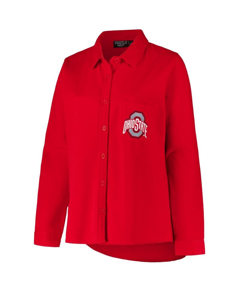 Women's Scarlet Ohio State Buckeyes Plus Size Button-Up Shacket