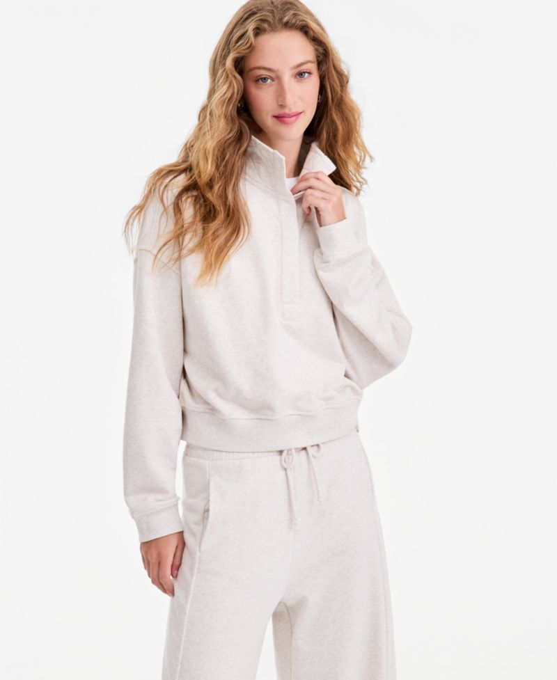 Petite Snap Henley Fleece French Terry Mock Neck Sweatshirt