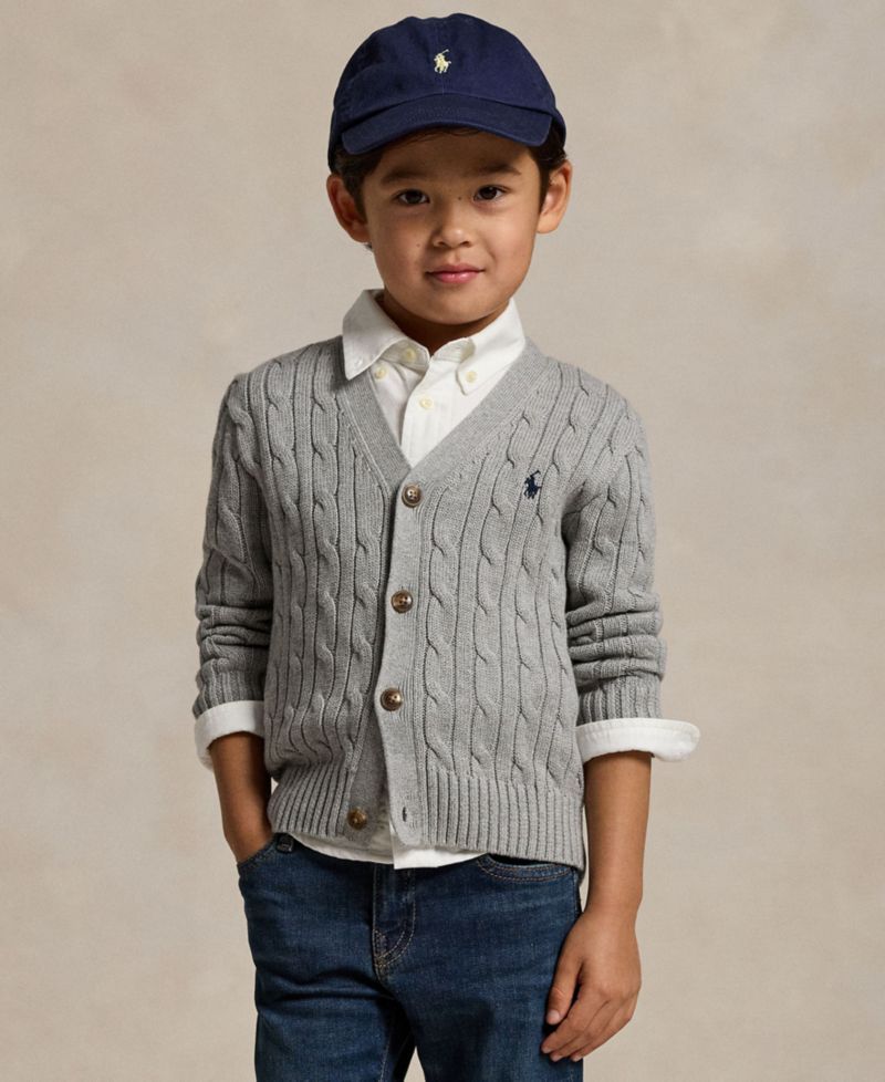 Toddler and Little Boys Cable-Knit Cotton V-Neck Cardigan Sweater
