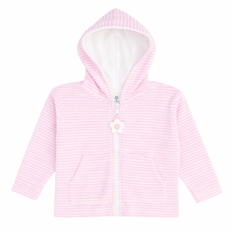 Little Girl Stripe Terry Hoodie with Flower