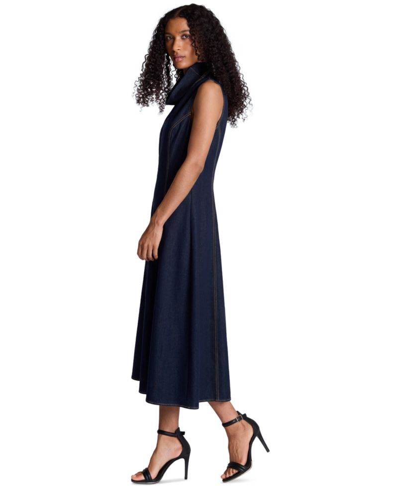Women's Sleeveless High-Stand-Collar Midi Dress
