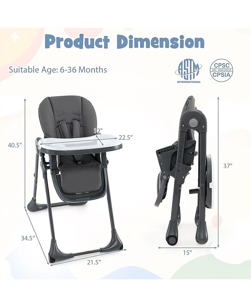 Baby 3-in-1 Convertible High Chair with 7 Heights and Dual Food Tray