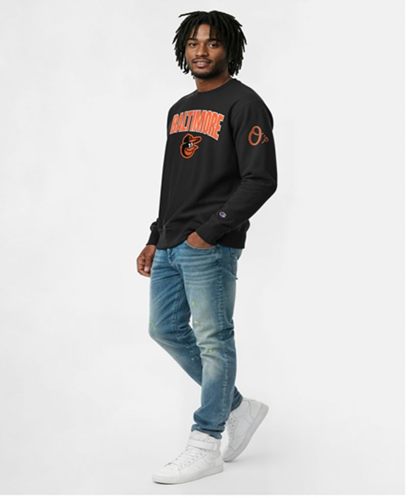 Men's Black Baltimore Orioles Reverse Weave Chenille Sweatshirt