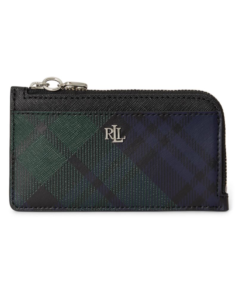 Printed Crosshatch Leather L-Zip Card Case Wallet