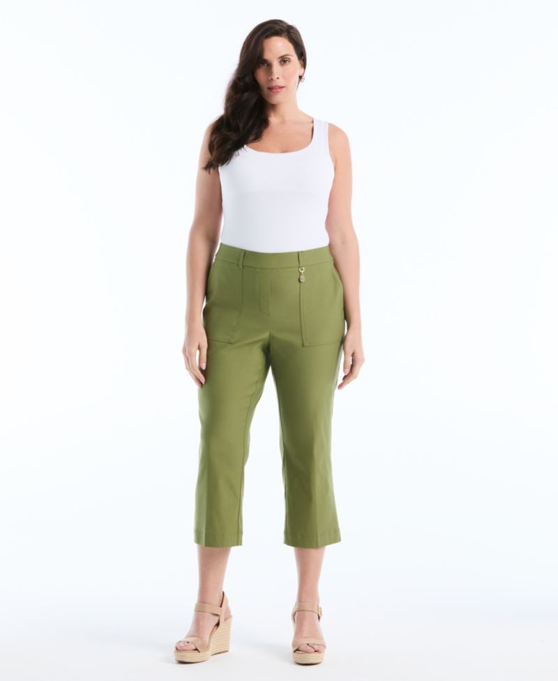Plus Size Porkchop Pocket Kick Flare Capri Pants