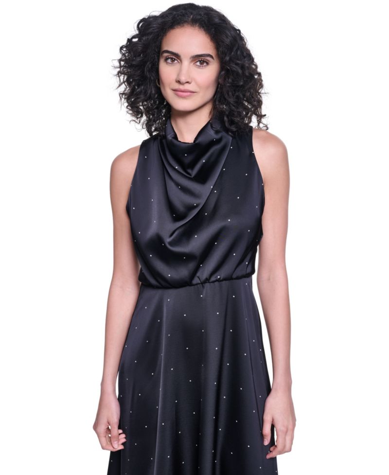 Women's Halter Cowl Neck A-Line Midi Dress