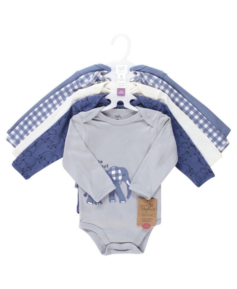Baby Boys 5Pk Long Sleeve Natural Bodysuits