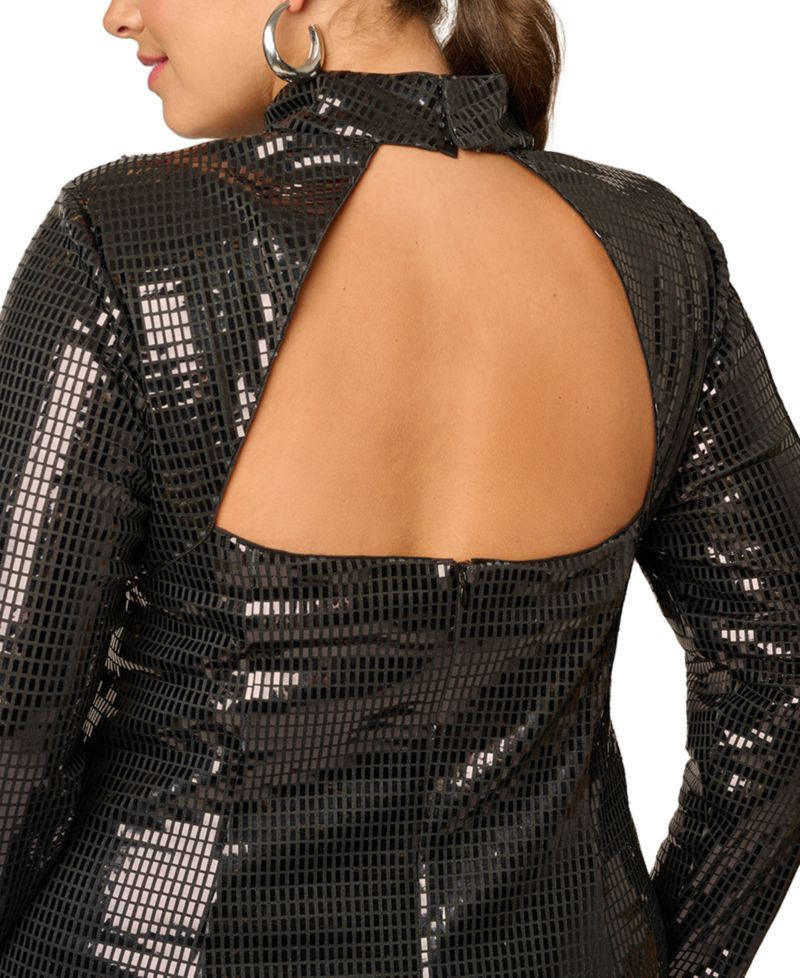 Plus Size Sequin Open-Back Cutout Long Dress