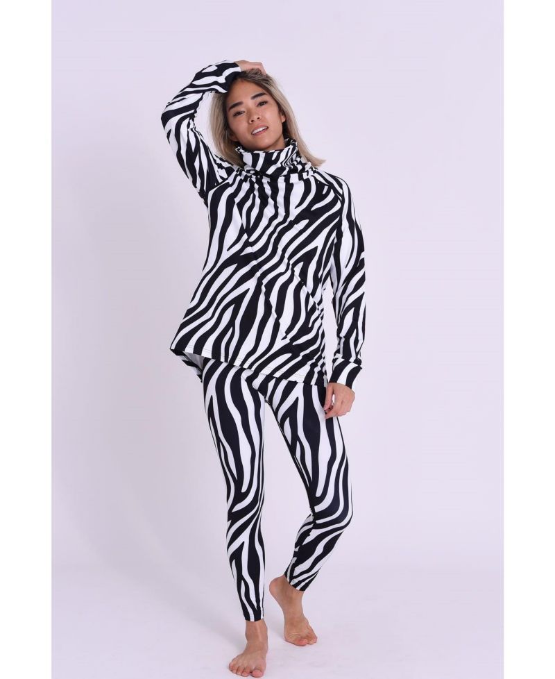 Women's High Neck Baselayer Top - Hotel California Zebra Print