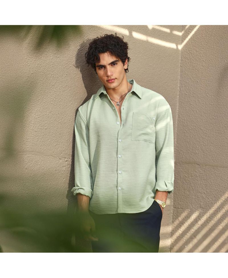 Men's Sage Green Modular Solid Oversized Shirt