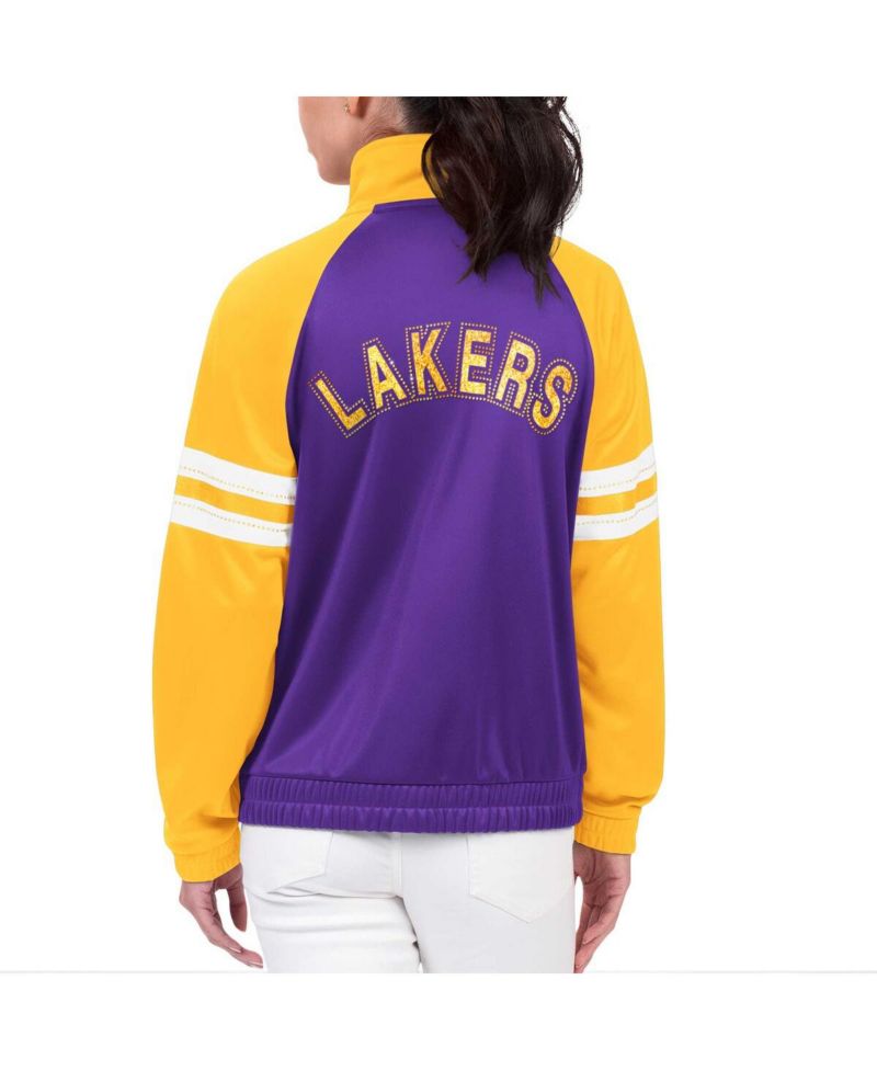 Women's Purple Los Angeles Lakers Main Player Raglan Rhinestone Full-Zip Track Jacket