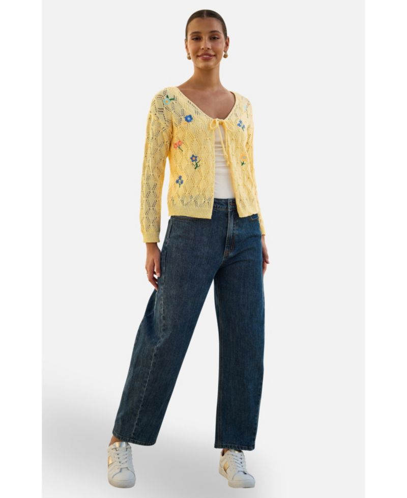 Women's Embroidered Pointelle Cardigan