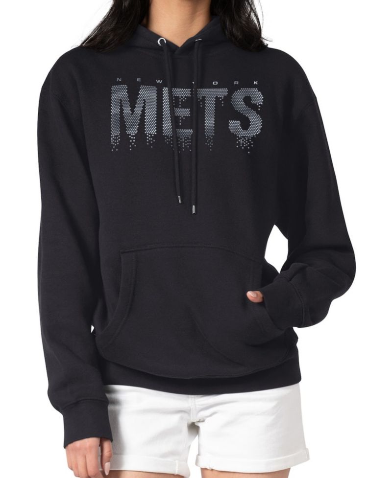 Women's Black New York Mets Metallic Drop Fleece Hoodie