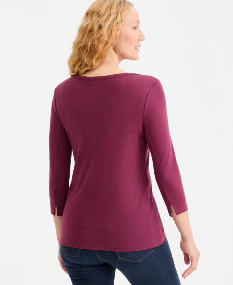 Plus Size 3/4 Sleeve Boat-Neck Top
