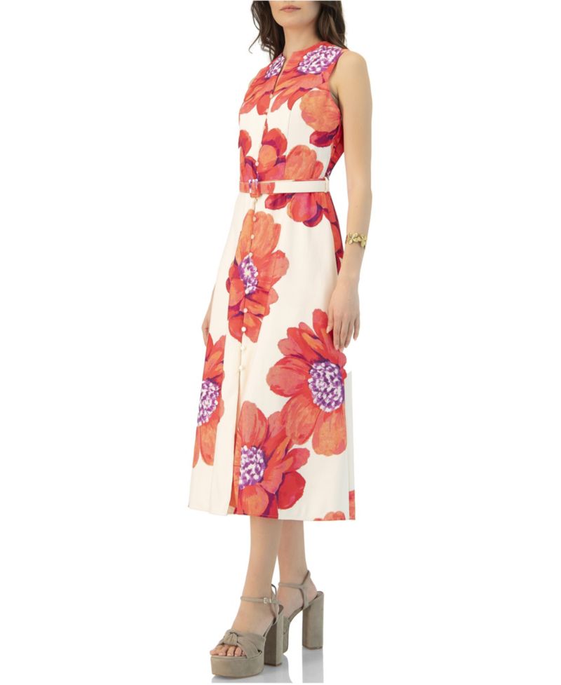 Women's Printed Jacquard Sleeveless Midi Dress