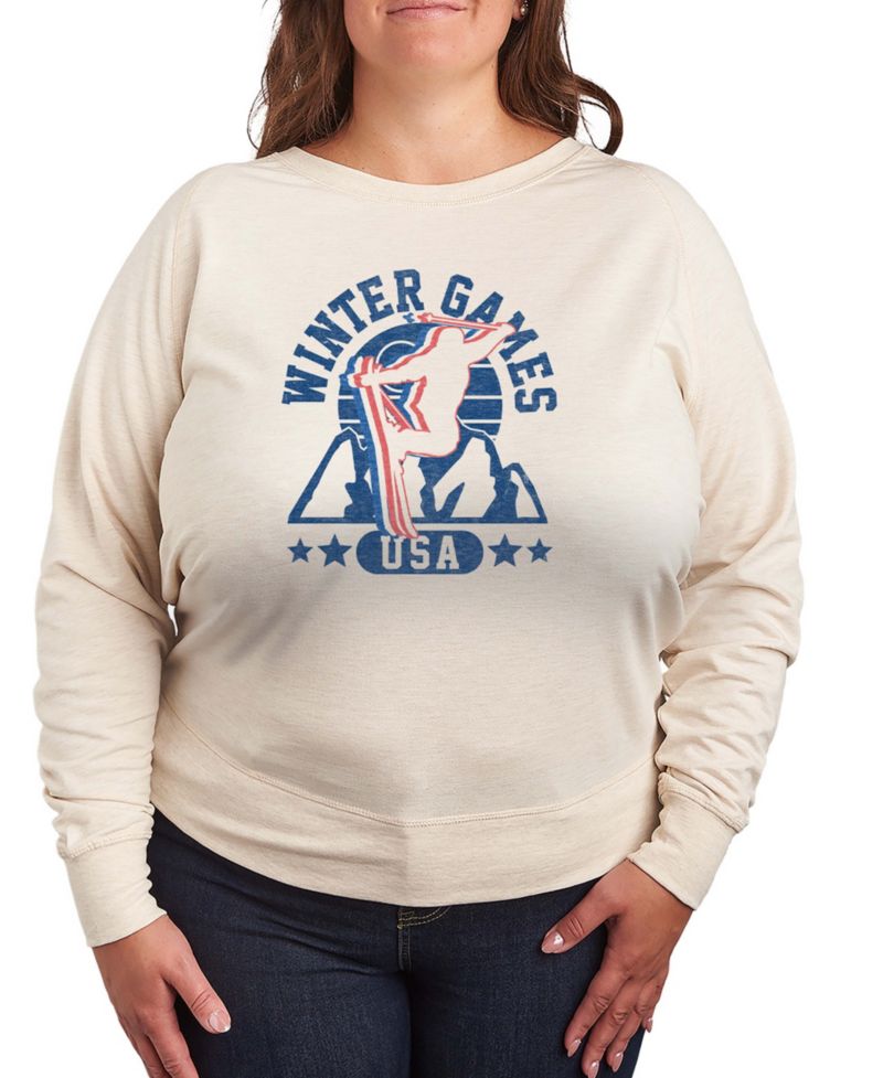 Plus Size Winter Games Skiing Word Art Long sleeve T-shirt