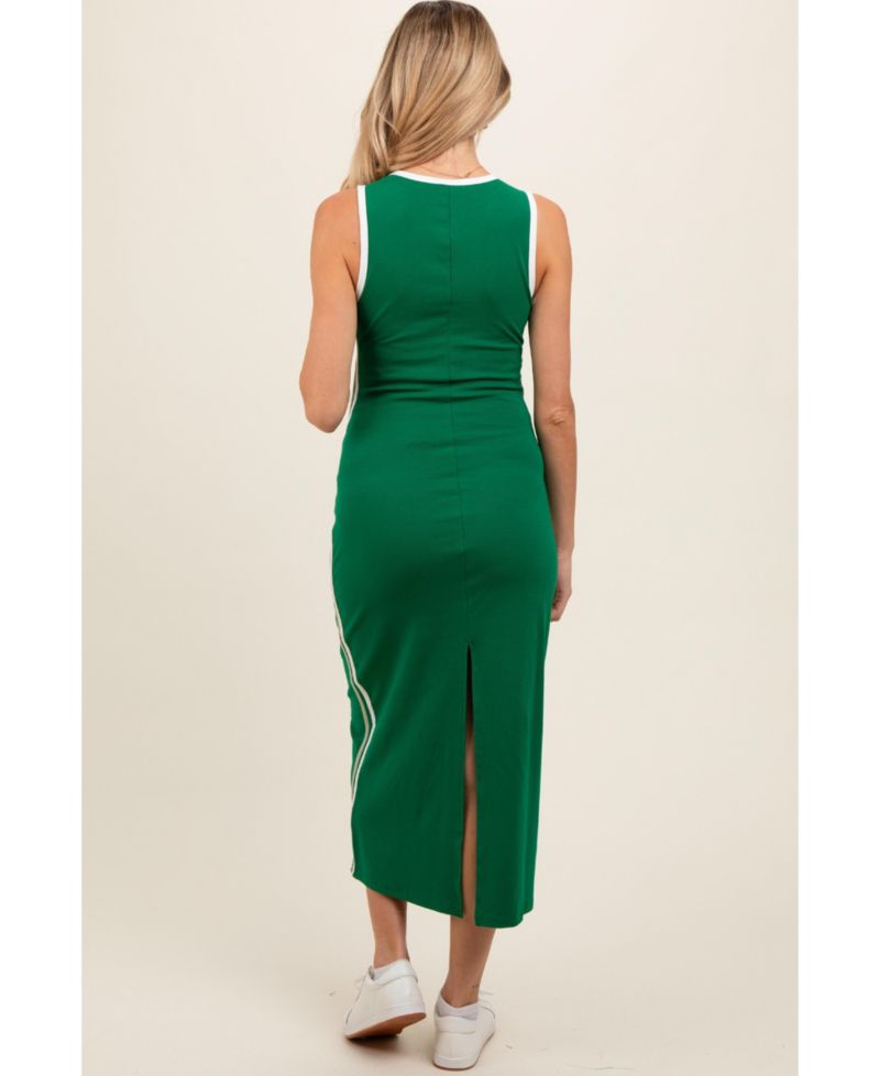 Women's Green Sleeveless Contrasting Stripe Maxi Dress