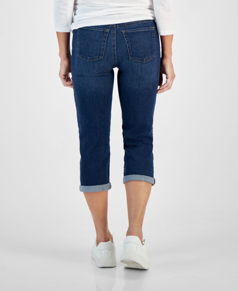 Petite Mid-Rise Curvy Roll-Cuff Capri Jeans