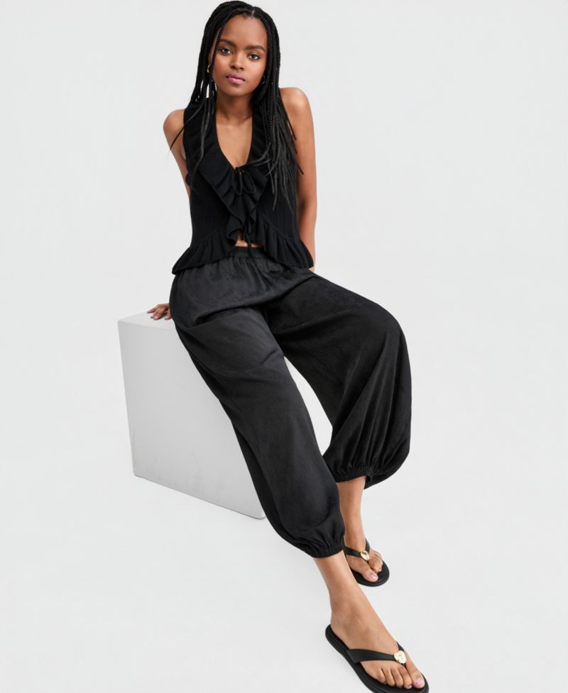 Women's Ruffled Tie-Front Top