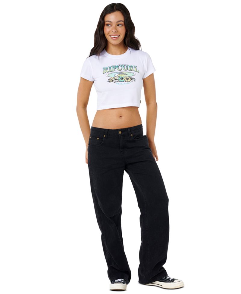 Women's Catalina Island Cropped Stone-Washed Front-Print Baby T-Shirt