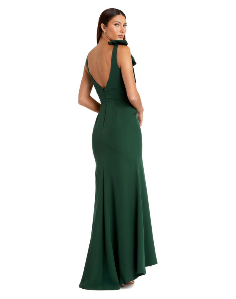 Petite Sleeveless V Neck Bow Detail Mermaid Gown