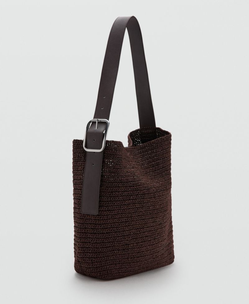 Women's Natural-Fiber Buckle Detail Shopper Bag