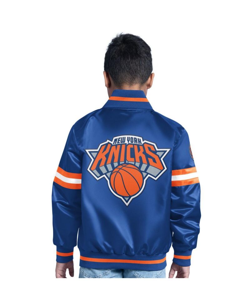 Big Boys and Girls Blue New York Knicks Scrimmage Full-Snap Varsity Jacket