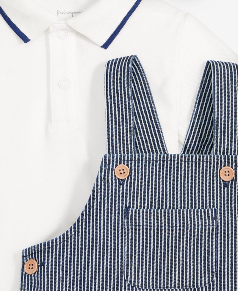 Baby Boys' Polo Shirt & Striped Shortall, 2-Piece Set