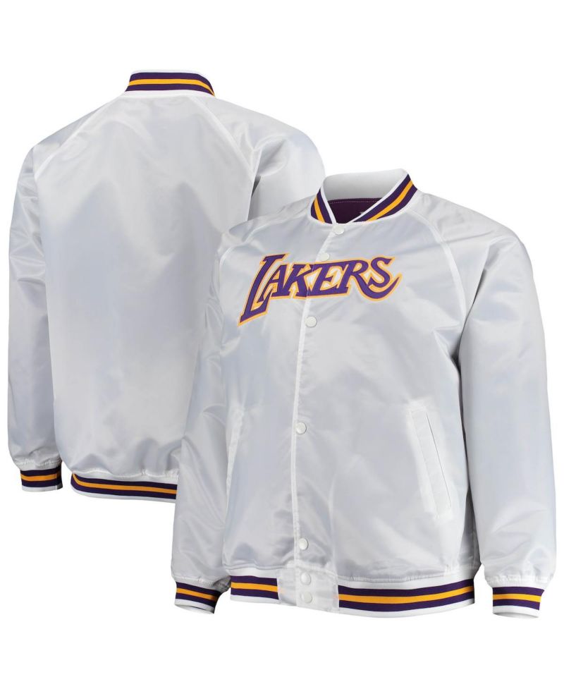 Men's White Los Angeles Lakers Big and Tall Hardwood Classics Raglan Satin Full-Snap Jacket