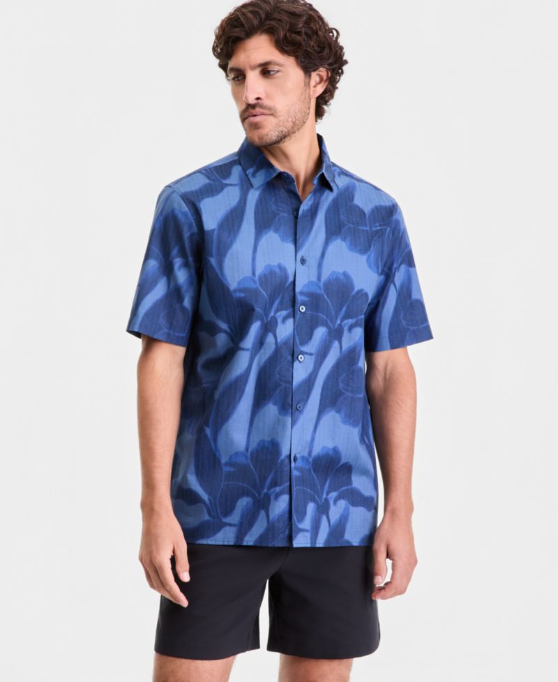 Men's Short-Sleeve Shadow Floral Shirt, Macy's Exclusive