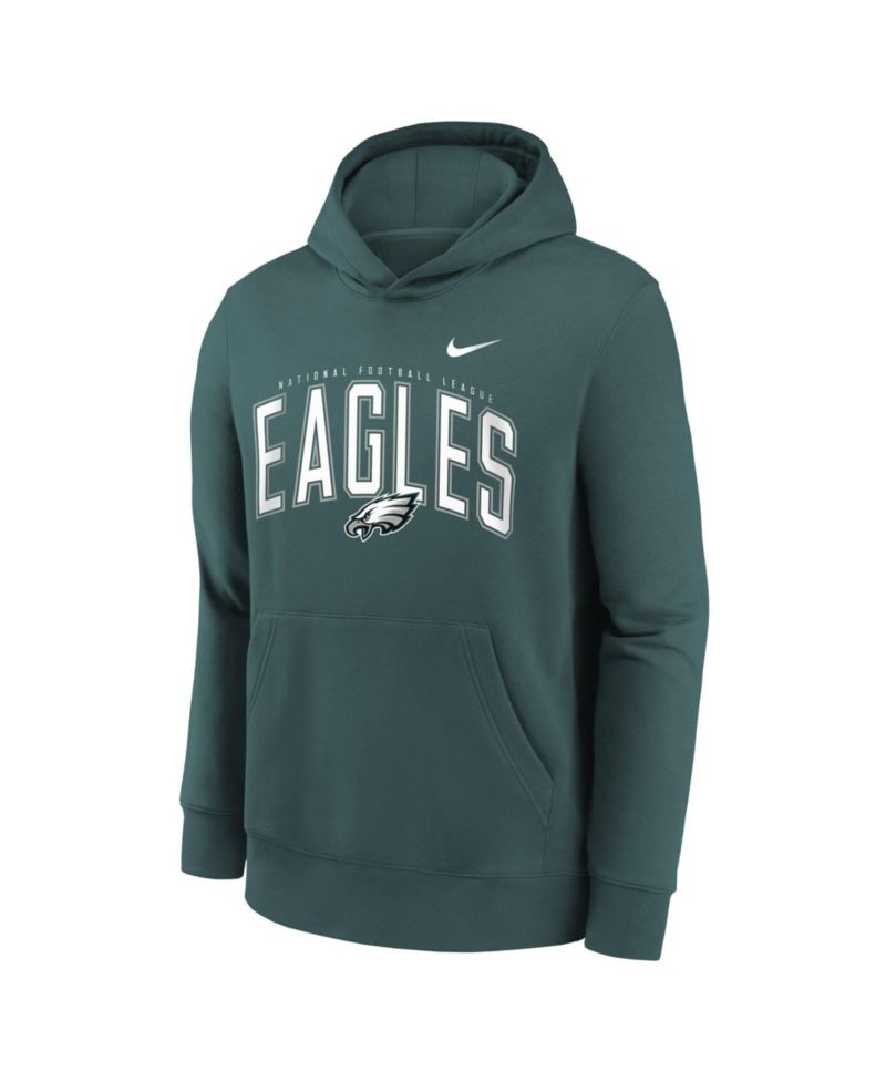 Big Boys and Girls Midnight Green Philadelphia Eagles Logo Arch Fleece Hoodie