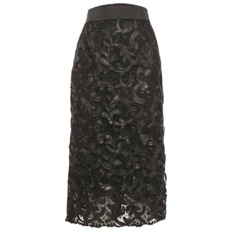 Women's Black Lace Midi Skirt