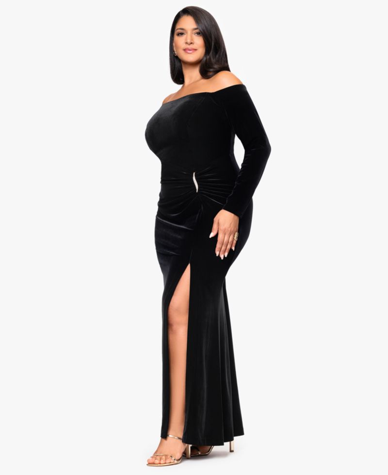 Plus Size Off-the-Shoulder Velvet Gown