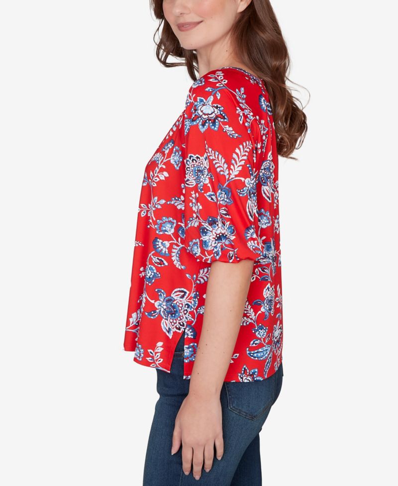 Petite Square Neck Floral Puff Print Top
