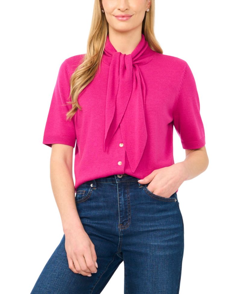 Women's Tie Neck Front Button Cardigan