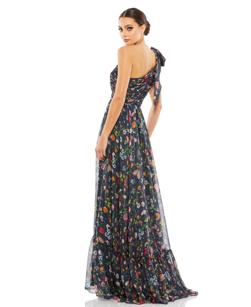 Women's Tied One Shoulder Cut-Out Flowy Gown