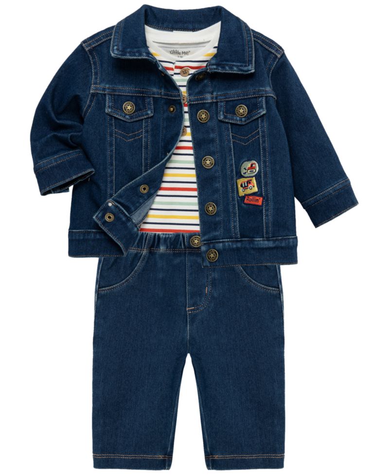 Baby Boys' Construction Crewneck Bodysuit, Jacket and Pants, 3-Piece Set