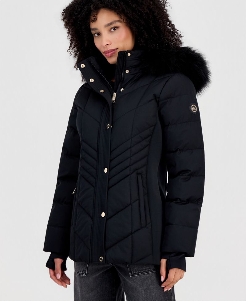 Petite Faux-Fur-Trim Hooded Puffer Coat, Created for Macy's