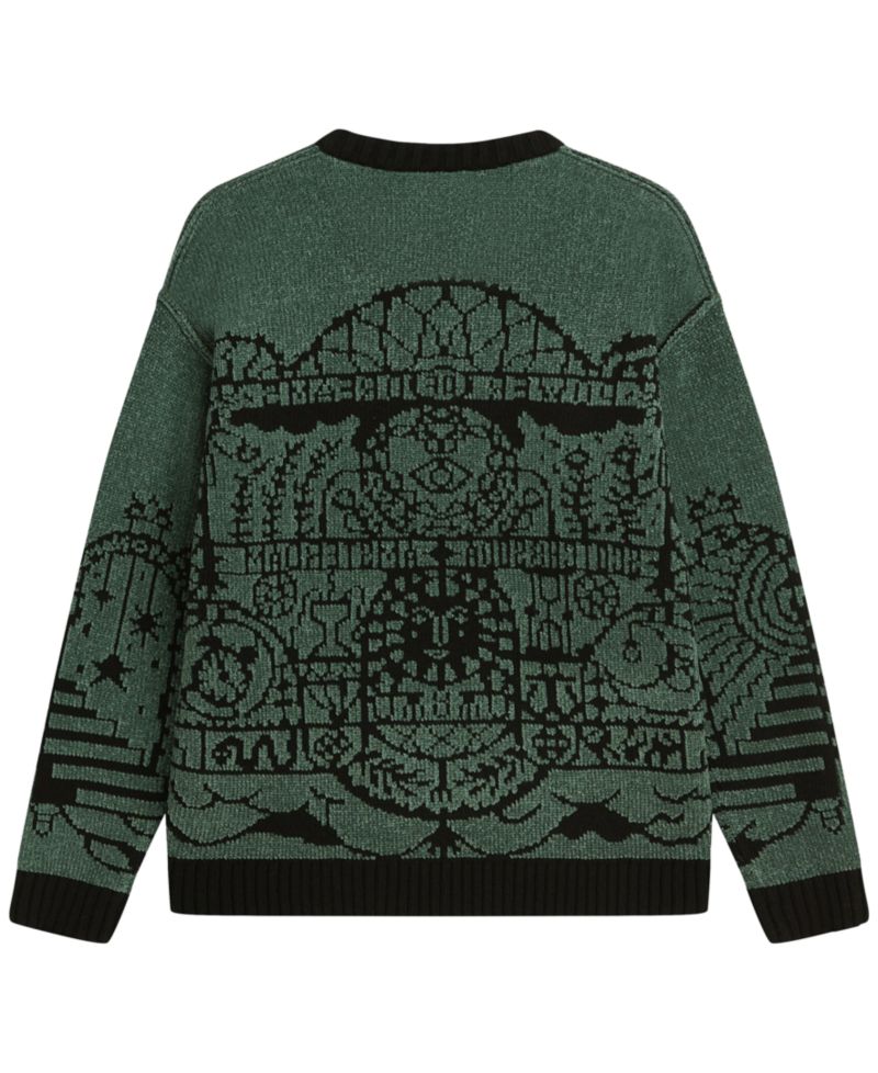 Men's Chenille Jacquard Wool-Blend Dropped Shoulder Crewneck Sweater