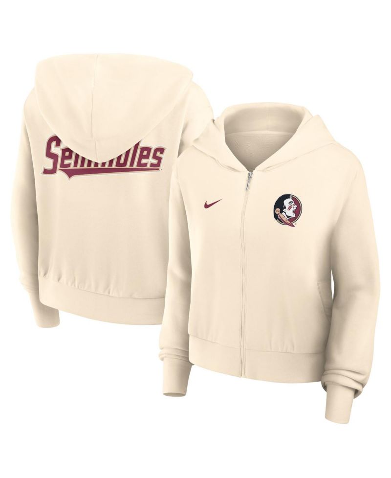 Women's Cream Florida State Seminoles Cropped Chill Full-Zip Hoodie