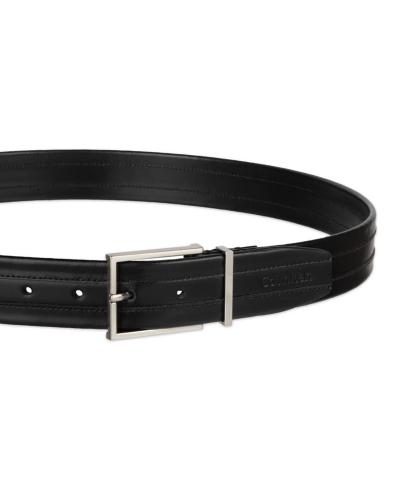 35MM Men's Stripe Stitch Leather Dress Belt