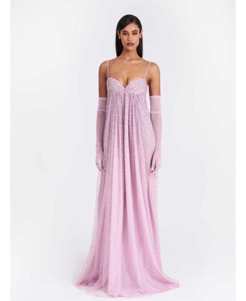 Women's Wallie Pink Rhinestone Embellished Mesh Backless Gown
