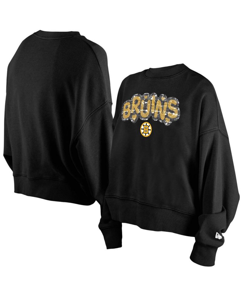 Women's Black Boston Bruins Flip Sequin Sweatshirt