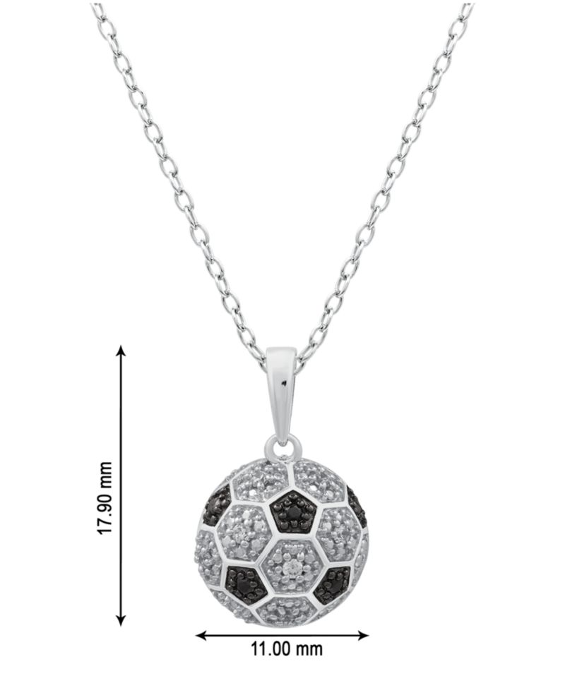 Black Diamond (0.03 ct. t.w.) & White Diamond (0.07 ct. t.w.) Soccer Ball Pendant Necklace in Sterling Silver