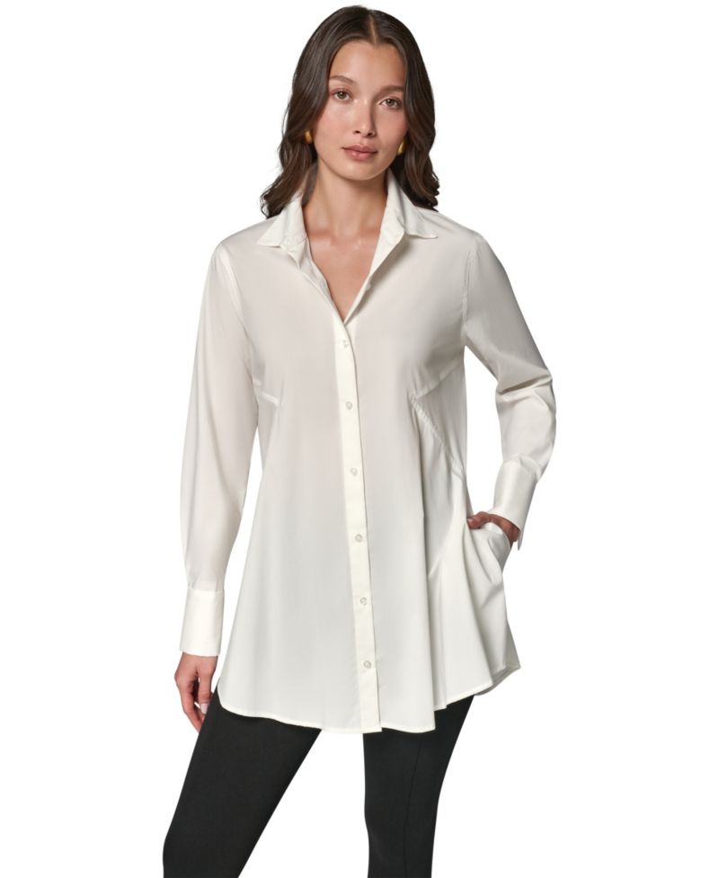 Women's A-Line Button-Down Poplin Tunic Top