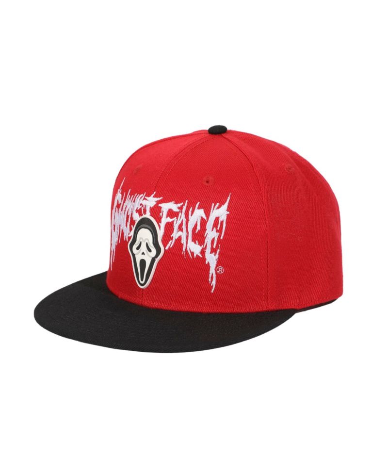 Men's Mask Rubber Badge Red Flat Bill Baseball Cap