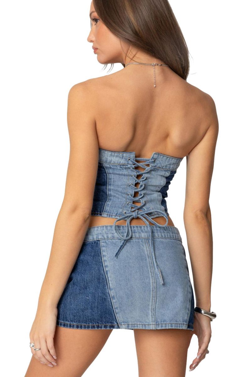 Women's Reni Contrast Denim Zip Up Corset