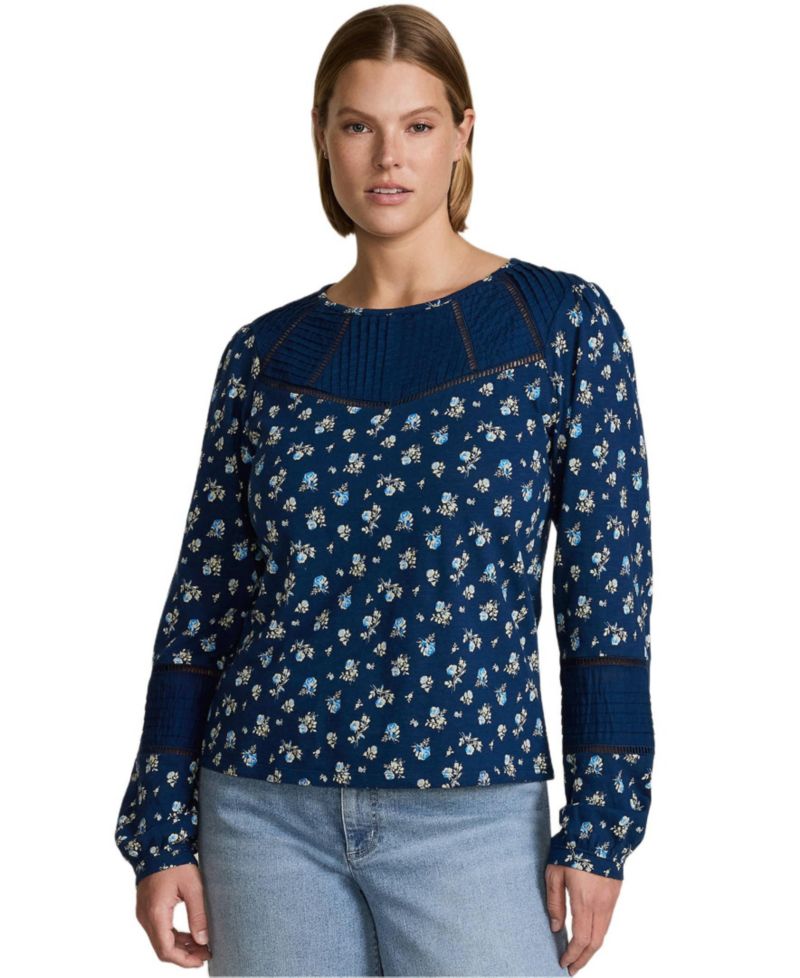 Women's Plus Size Long Sleeve Slub Pintuck Top