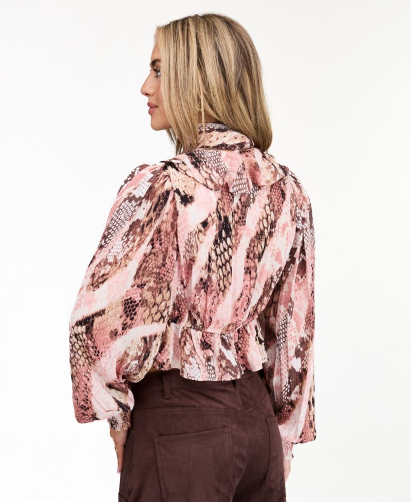 Women's Audrey Yoryu Long-Sleeve Ruffle Snake-Print Blouse